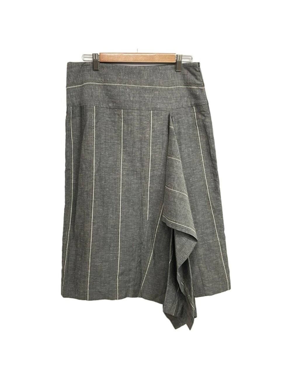 Brunello Cucinelli Long Skirt US 6 Dark Gray White Striped Metal Beads Ruffles